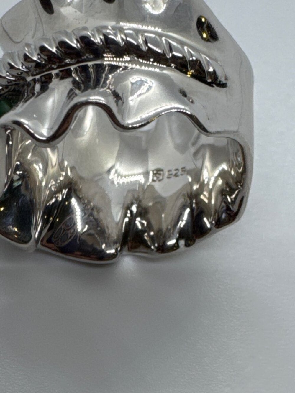 Michelle Albala Jadeite Ring 925 Sterling Silver White Topaz Wide Ruffle Size 8 - Picture 4 of 9